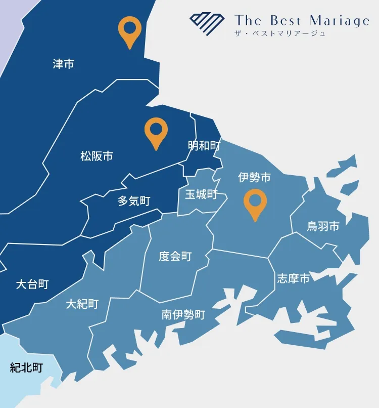 結婚相談所 ザベストマリアージュの三重県内の各店舗MAP