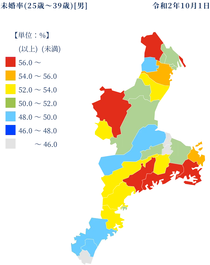 三重県の地域別男性未婚率