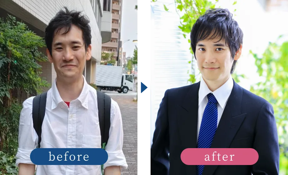 フォトスタジオで婚活写真を撮影した男性の画像before＆after