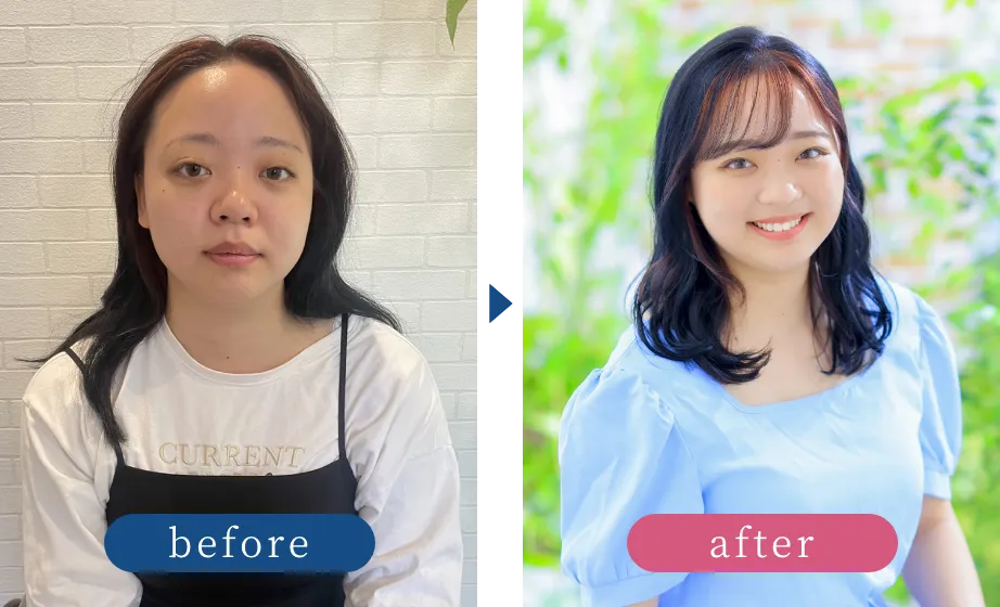 フォトスタジオで婚活写真を撮影した女性の画像before＆after